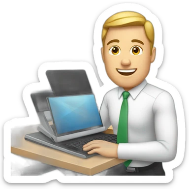 White Man with laptop on desk over treadmill sticker