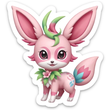 Rosy floral romantic cute kawaii Sylveon-Celebi-Leafeon-Pokémon-Digimon-Fakémon-hybrid-fusion-creature sticker