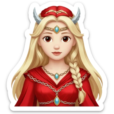 Freya, Love Goddess from Norse Mythology with long blonde hair, red outfit sticker