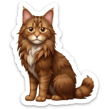 A high-resolution photo-realistic digital illustration of a brown maine coon cat, full body sticker