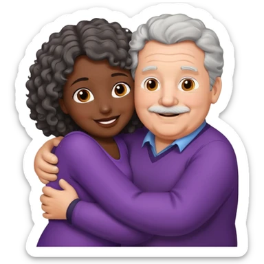  Old White  fat man no hiar hugging dack skin curly hair woman sticker
