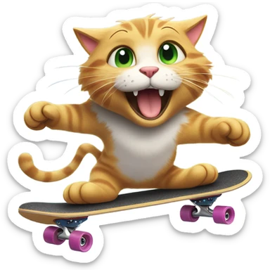 Happy cat skate boarding sticker