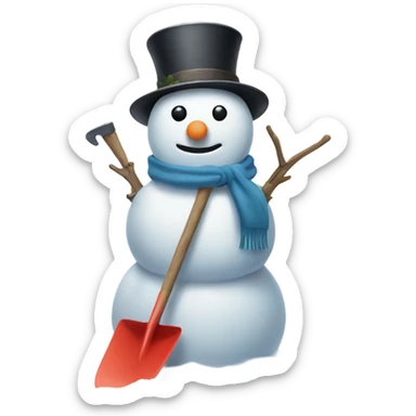 Snowman holding shovel  sticker