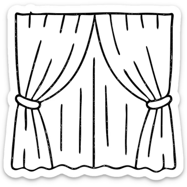 hand-drawn outlined icon of a symmetrical curtain, fully closed, both sides matching sticker