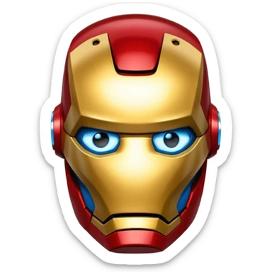 Iron Man helmet emoji, red and gold metallic, blue glowing eyes, clean and bold, simplified, expressive, popular emoji style sticker