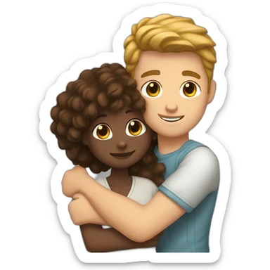 black girl and white guy with brown hair  hugging sticker