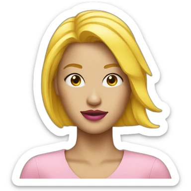A white woman with yellow hair and pink lipstick sticker