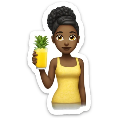 A girl with a pineapple juice sticker