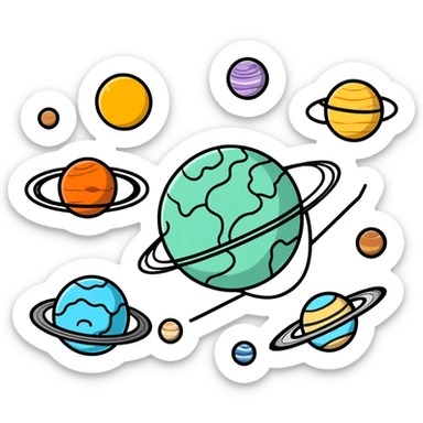 Solar system with planets that are shaped like brains sticker