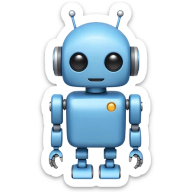 Minimal flat vector emoji of a cute Android-style robot, rounded head with small antennae, white circular eyes, simple rectangular body, short rounded arms and legs, solid dark color, clean silhouette, no gradients or shadows, centered on white or transparent background. sticker
