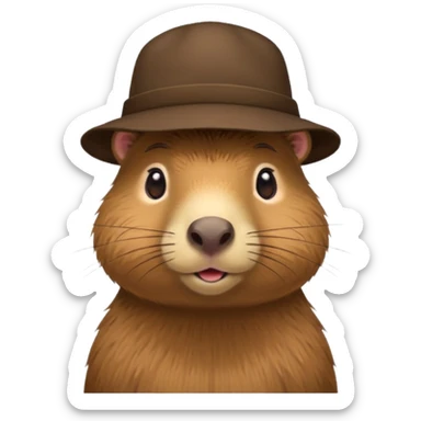 A capybara with a hat sticker