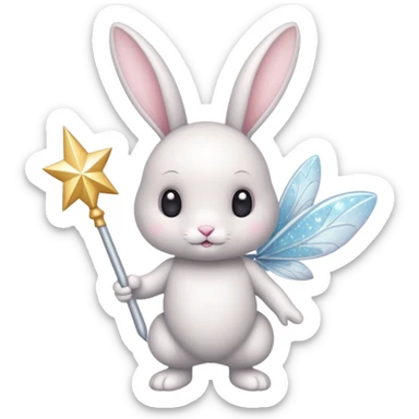 White Fairy glitter bunny with wand  sticker