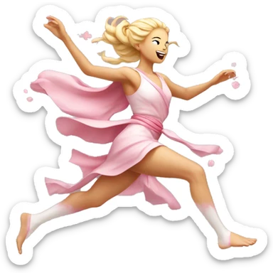 cherry blossom goddess sprinting, blonde with a large stride and arms outstretched sticker