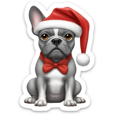 Generate a French grey bulldog with a Christmas hat  sticker