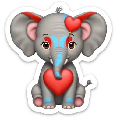 Elephant calf with small heart symbol on head, circus cloth sticker