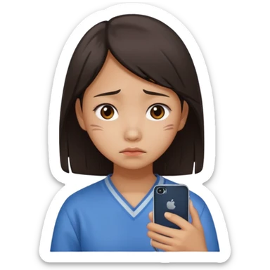 chinese teenage female having Heartbreak - feeling of deep sadness when love ends - holding cellphone sticker