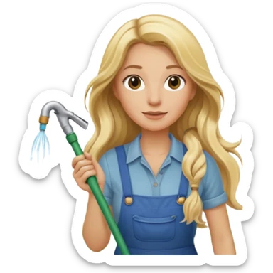 blonde lon hair female gardener hose sticker