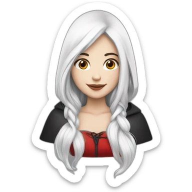 White girl long straight black hair with white streak hair and red ridding hood sticker