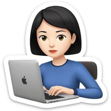 a white woman who has black short hair typing laptop sticker