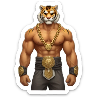 Muscular tiger fighter with a necklace  sticker