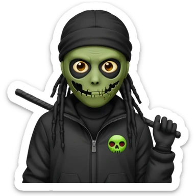 a zombie emoji with black dreads and a black nike jacket and black nike ski mask on his head sticker