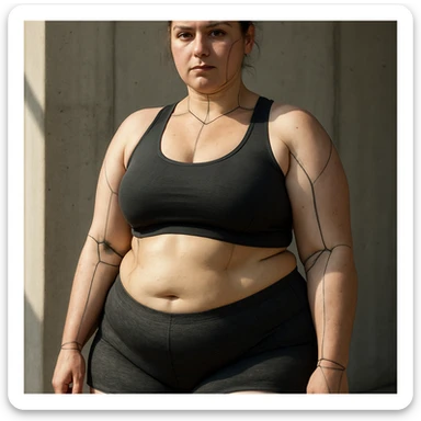 hyper realistic 4K gynoid woman in sportswear, fat on legs and thighs, skin details, natural light sticker