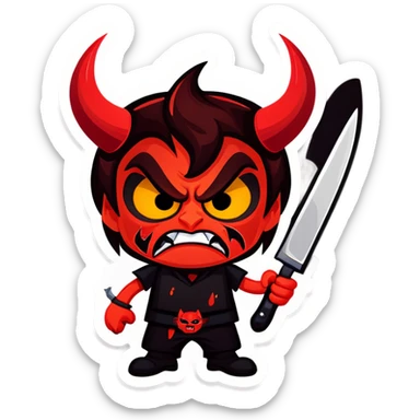 Angry emoji red eyes devil horns red face holding knife  sticker