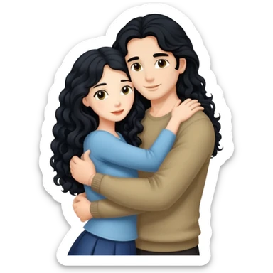Beautiful woman with long black hair, hugging a man with long curly black hair sticker