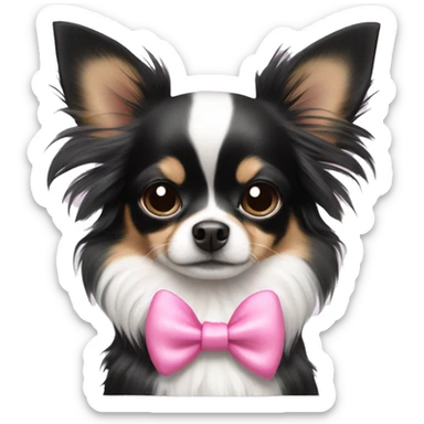 black and white long haired chihuahua with a cute pink bow sticker