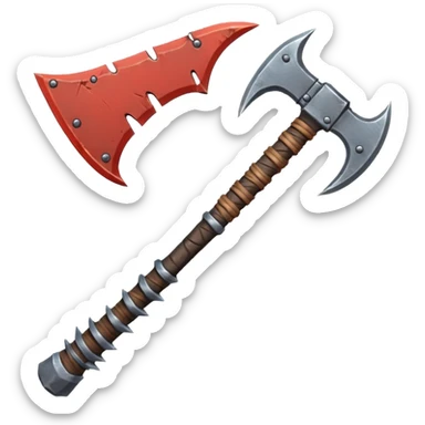 savage barbarian axe object icon, spiked double blade, battle-worn metal, scratches, heavy fantasy weapon, 3D cartoon, mobile game icon style, centered, clean background, no text, no watermark

 sticker