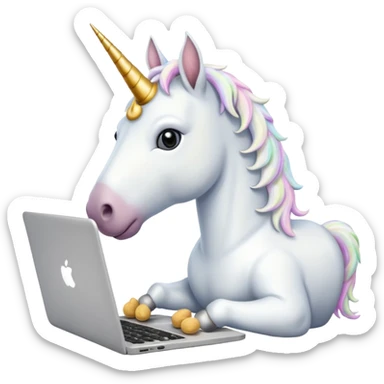 Unicorn coding on a laptop, with peanuts all over the computer sticker