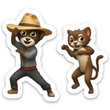 mapache y leon bailando sticker
