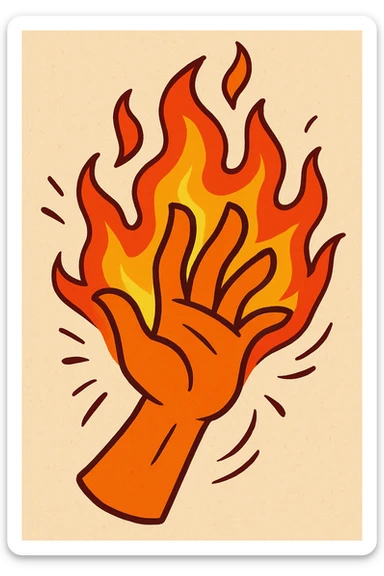fiery fingers waving, stylized, vibrant flames, expressive hand, dynamic motion, no text sticker