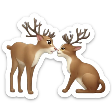 Cat kiss reindeer sticker