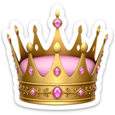 A luxurious golden crown with pink accents and elegant details, featuring a prominent empty space or cutout in the center sticker