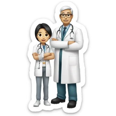 asian doctor with western (white) doctor sticker