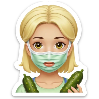 Chica con una mascarilla y pepinillos  sticker