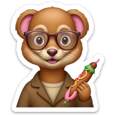 Weasel with glasses and wiener sausage in his hand sticker