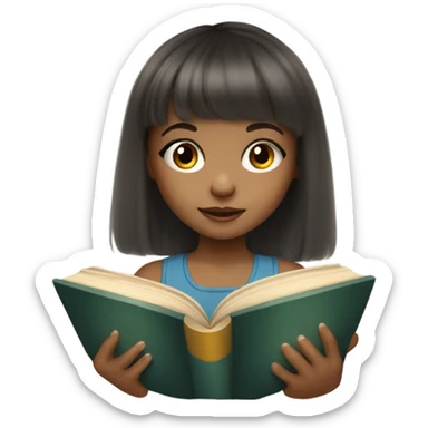 Mixed light skin cute little kid girl with bangs  with a book sticker