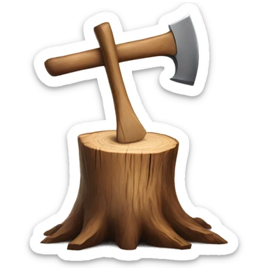 Realistic wood stump with axe chopping it sticker