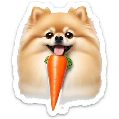 Cream pomeranian with a carrot in its mouth sticker