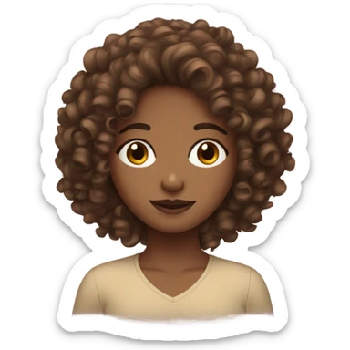 Brown curly haired girl with brown eyes and skin sticker
