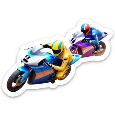 A sleek racing car and motorcycle speeding on a track, leaving a trail of dust behind. The scene captures the thrill of high-speed competition, with blurred motion and vibrant colors, highlighting the dynamic energy of motorsport. sticker