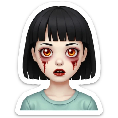 Zombie girl with black hair, short bangs  sticker