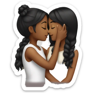 two girls with black hair kissing sticker