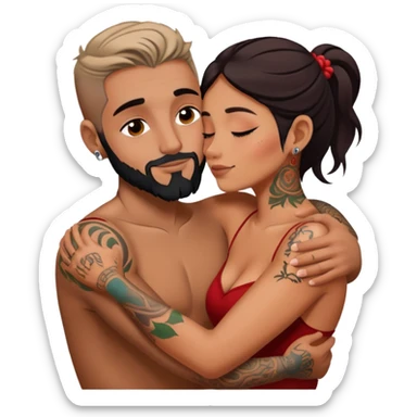 Loving intimate moment between lovers, photo Realistic Couple with tattoos  sticker