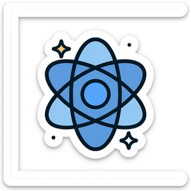flat modern stylized neutron particle with soft cosmic star background, cool blue and white tones, minimalist and tech-inspired, clear at small icon size sticker