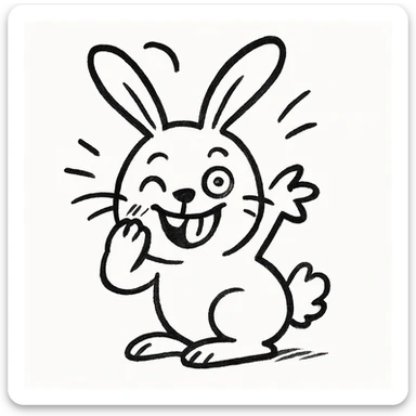 A cute and funny rabbit in black doodle style sticker