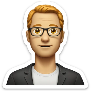 white man, receding ginger hair, sideburns, glasses sticker