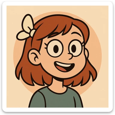 a girl's face, cartoon style, big eyes, cheerful expression sticker